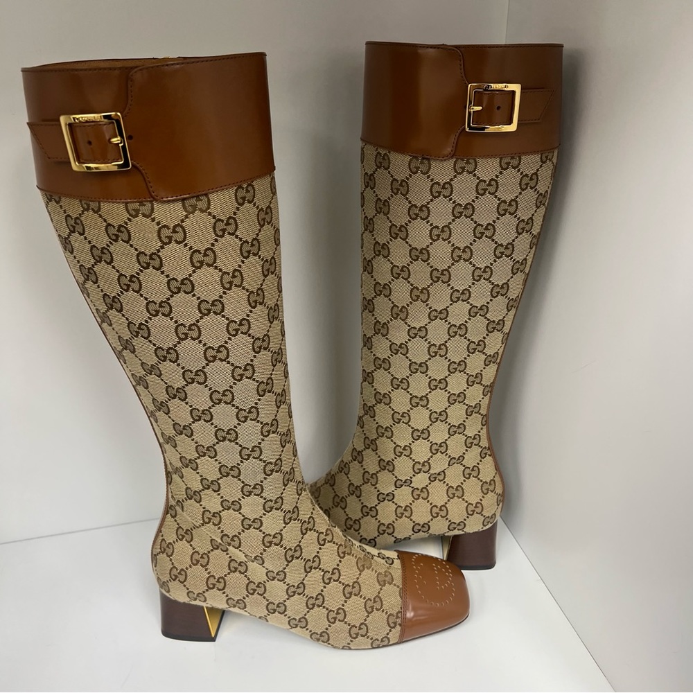 Gucci Women's GG Knee-high Boot in Tan - Picture 5 of 11